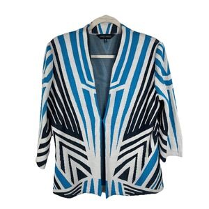 Ming Wang‎ Linear Stripe Blue White Black Knit Jacket Size M
